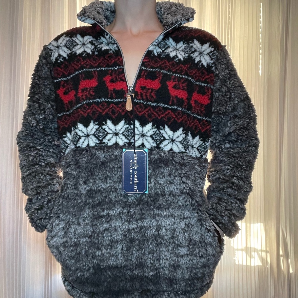 Simply Southern Collection Deer Sherpa Pullover size Medium